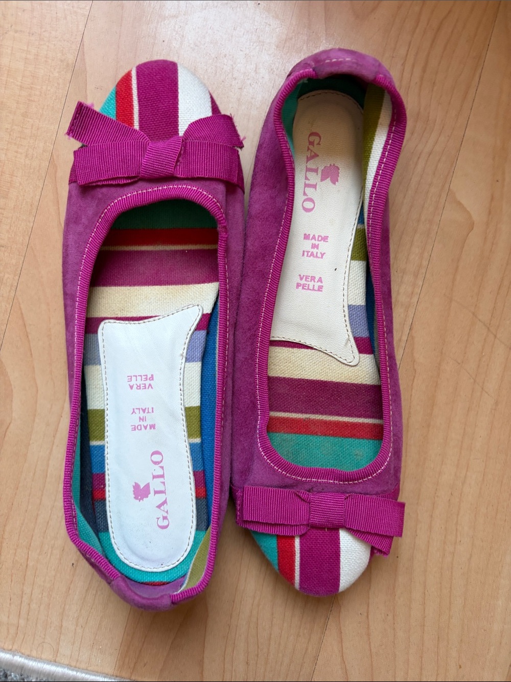 Gallo - (Sz 38 .. 7.5) Italian Women's Pink Suede Striped Flats
